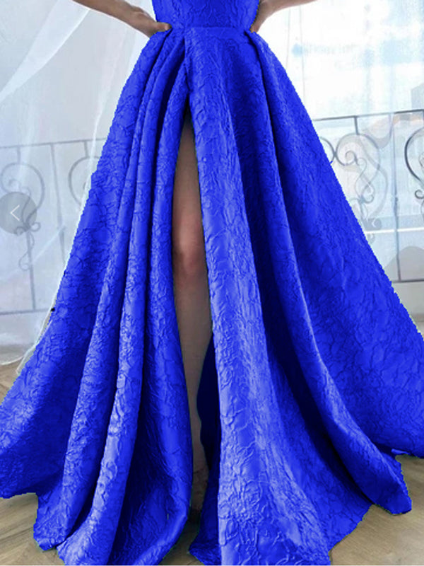 Woochic robe longue fendu le côté dos nu col bateau élégant de soirée promo