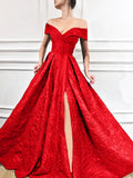 Woochic robe longue fendu le côté dos nu col bateau élégant de soirée promo Rouge S