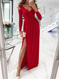Woochic robe  longue fendu le côté mode de soirée rouge