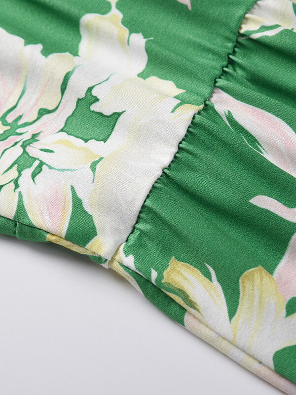 Woochic robe longue fleurie fluide dos nu à fines brides v-cou bohème mode plage