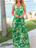 Woochic robe longue fleurie fluide dos nu à fines brides v-cou bohème mode plage Vert S