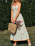 Woochic robe longue imprimé à fleurie à fines brides bohème de plage