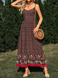 Woochic robe longue imprimé à fleurie à fines brides bohème de plage