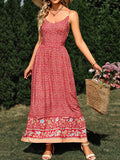 Woochic robe longue imprimé à fleurie à fines brides bohème de plage Rouge S