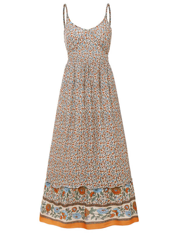 Woochic robe longue imprimé à fleurie à fines brides bohème de plage
