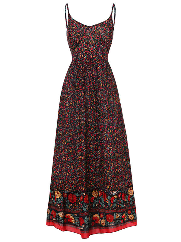 Woochic robe longue imprimé à fleurie à fines brides bohème de plage