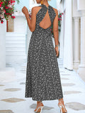 Woochic robe longue imprimé à fleurie bretelle v-cou bohème de plage