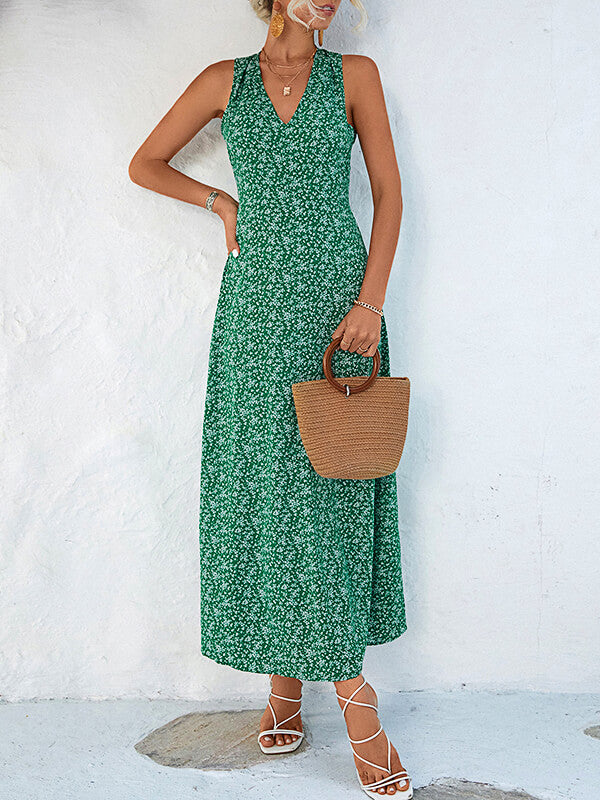 Woochic robe longue imprimé à fleurie bretelle v-cou bohème de plage