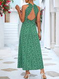 Woochic robe longue imprimé à fleurie bretelle v-cou bohème de plage