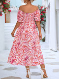 Woochic robe longue imprimé à fleurie col bateau manches bouffantes bohème de plage