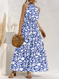 Woochic robe longue imprimé à fleurie licou sans manches élégant de plage