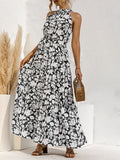 Woochic robe longue imprimé à fleurie licou sans manches élégant de plage Noir S