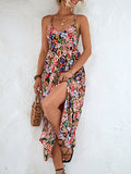 Woochic robe longue imprimé à fleurie strappy dos nu fendu le côté bohème de plage