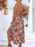 Woochic robe longue imprimé à fleurie strappy dos nu fendu le côté bohème de plage