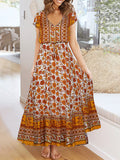 Woochic robe longue imprimé à fleurie v-cou bohème de plage orange Orange M