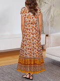Woochic robe longue imprimé à fleurie v-cou bohème de plage orange