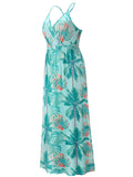 Woochic robe longue imprimé tropicale feuille fluide dos nu à fines brides v-cou bohème mode de plage