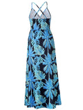 Woochic robe longue imprimé tropicale feuille fluide dos nu à fines brides v-cou bohème mode de plage