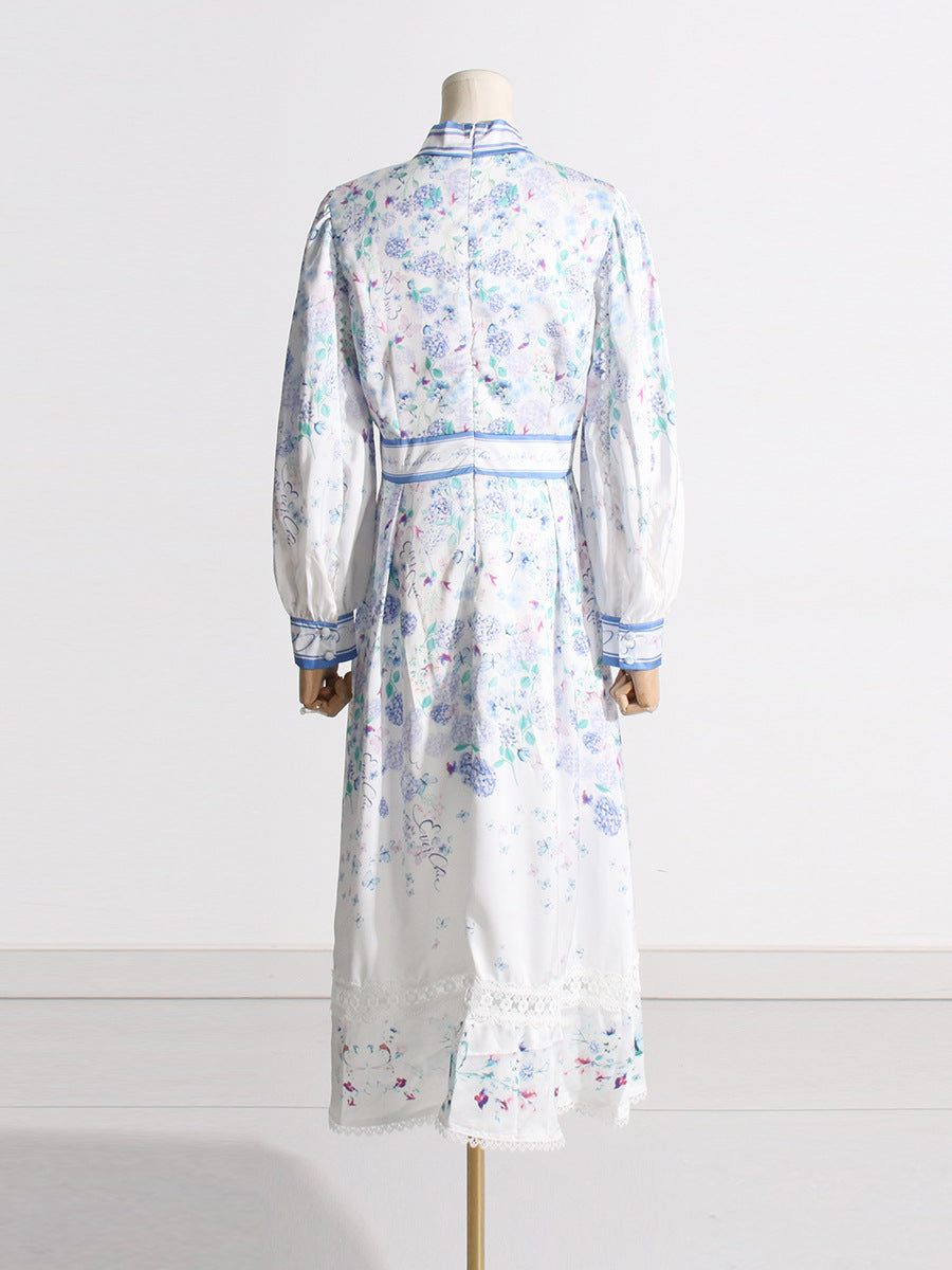 Woochic robe longue imprimée florale et à lacets des manches longues,style cour