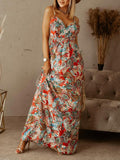 Woochic robe longue motif fluide dos nu à fines brides v-cou bohème mode plage