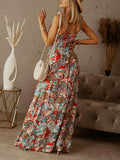 Woochic robe longue motif fluide dos nu à fines brides v-cou bohème mode plage