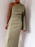 Woochic robe longue moulante une épaule fendu le côté élégant de soirée