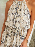 Woochic robe longue mousseline fendu le côté peau de serpent licou élégant bal de promo