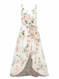 Woochic robe longue mousseline imprimé à fleurie à fines brides fendu le côté mode plage
