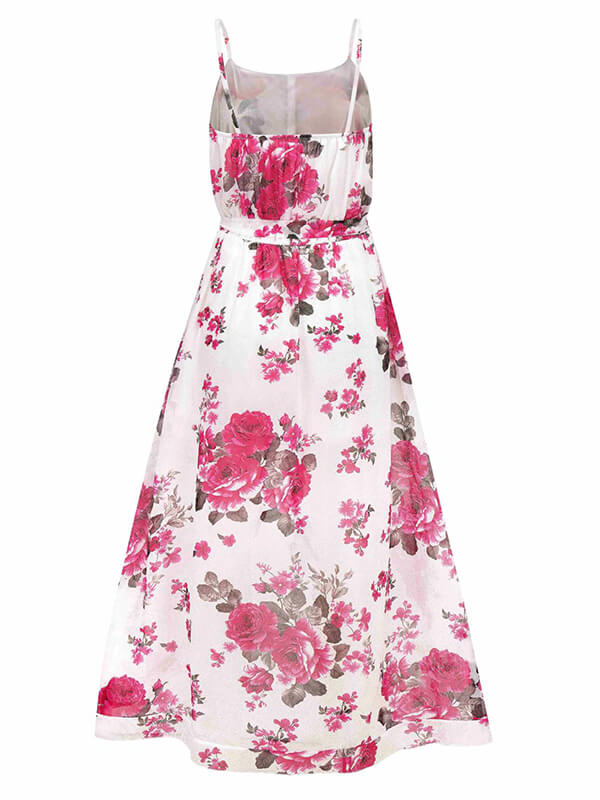 Woochic robe longue mousseline imprimé à fleurie à fines brides fendu le côté mode plage