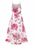 Woochic robe longue mousseline imprimé à fleurie à fines brides fendu le côté mode plage