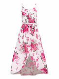 Woochic robe longue mousseline imprimé à fleurie à fines brides fendu le côté mode plage