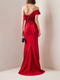 Woochic robe longue sirene fleurs fendue cuisse dos nu col bateau élégant de soirée