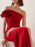 Woochic robe longue sirene fleurs fendue cuisse dos nu col bateau élégant de soirée