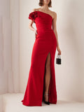 Woochic robe longue sirene fleurs fendue cuisse dos nu col bateau élégant de soirée