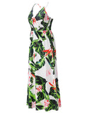 Woochic robe longue tropicale fluide dos nu à fines brides v-cou bohème mode plage