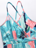 Woochic robe longue tropicale fluide dos nu à fines brides v-cou bohème mode de plage