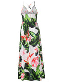 Woochic robe longue tropicale fluide dos nu à fines brides v-cou bohème mode plage