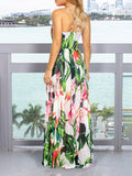 Woochic robe longue tropicale fluide dos nu à fines brides v-cou bohème mode plage