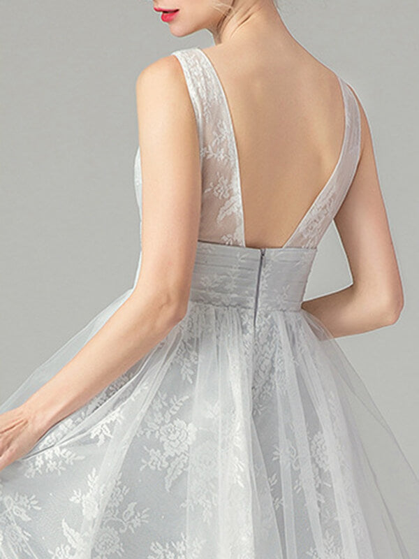 Woochic robe longue tulle décolleté plongeant dos nu élégant de soirée pour mariage