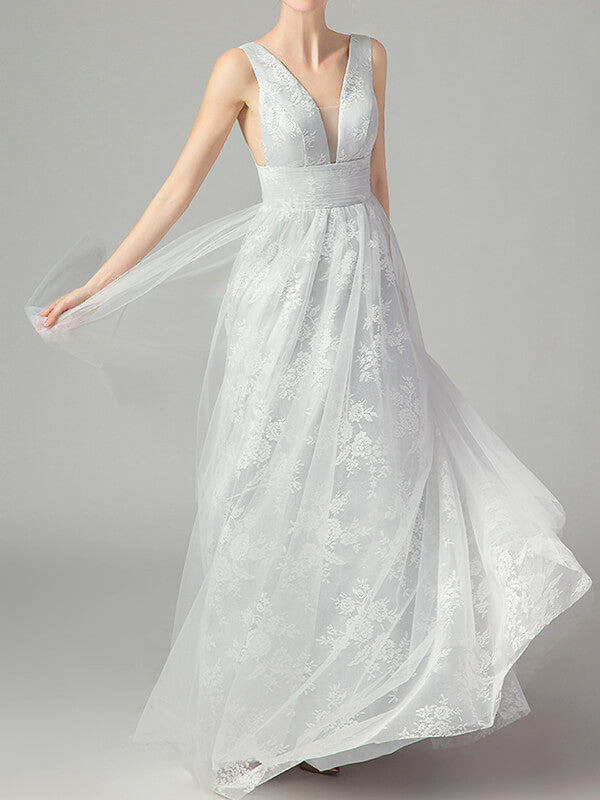 Woochic robe longue tulle décolleté plongeant dos nu élégant de soirée pour mariage