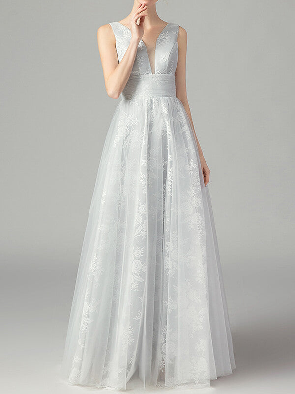 Woochic robe longue tulle décolleté plongeant dos nu élégant de soirée pour mariage Blanche M