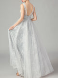Woochic robe longue tulle décolleté plongeant dos nu élégant de soirée pour mariage