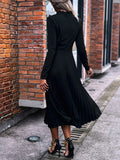 Woochic robe longue unicolore plissé col roulé manches longues élégant