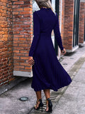 Woochic robe longue unicolore plissé col roulé manches longues élégant
