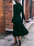 Woochic robe longue unicolore plissé col roulé manches longues élégant