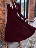Woochic robe longue unicolore plissé col roulé manches longues élégant