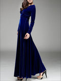 Woochic robe longue unicolore velours à volantée v-cou manches longues élégant de soirée