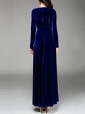 Woochic robe longue unicolore velours à volantée v-cou manches longues élégant de soirée