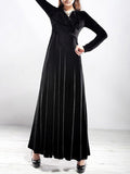 Woochic robe longue unicolore velours à volantée v-cou manches longues élégant de soirée