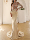 Woochic robe maxi longue moulante transparent brillante paillette dos nu sirene élégant soirée